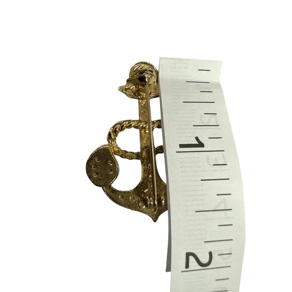 Gold-Tone Crystal Anchor Brooch Pin Rope Detail MISSING STONE - Picture 2 of 3